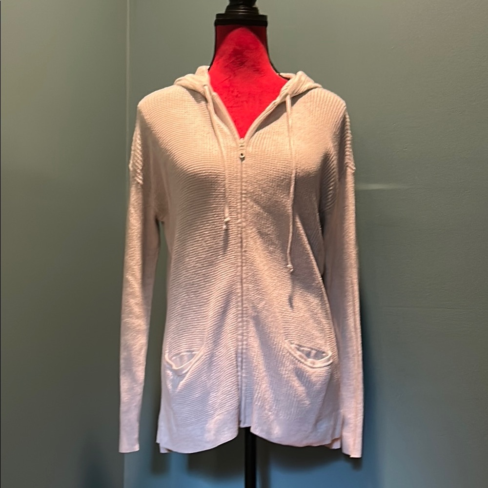 Talbots Light Gray Hooded Zip-Up Top Size Small